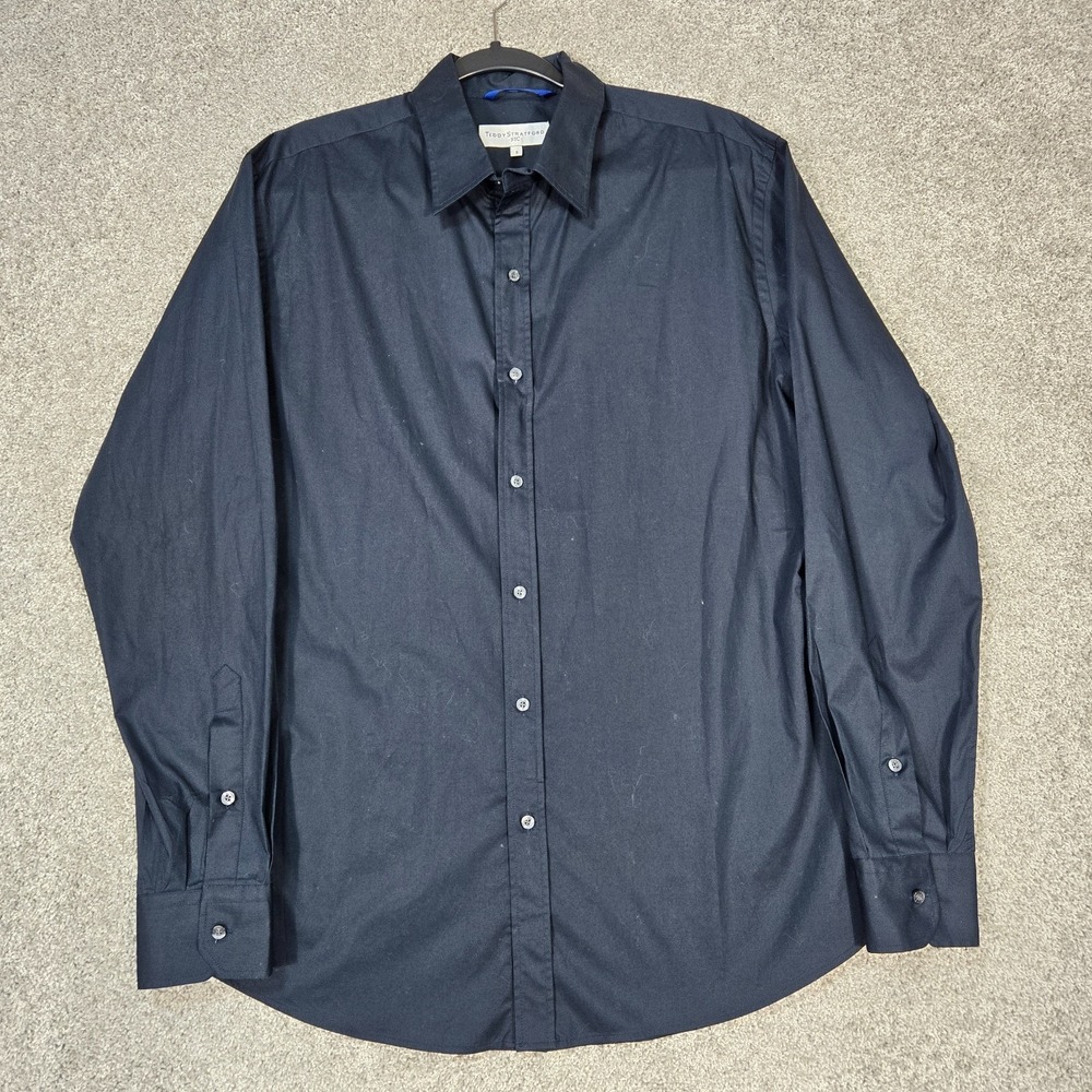 Teddy Stratford NYC Blue Zip-Button Shirt Men Large (5) cotton stretch